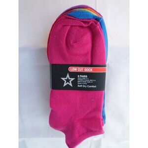 6 Pairs Foot Action No Show Low Cut Socks Bright Colors Great Quality 5-9